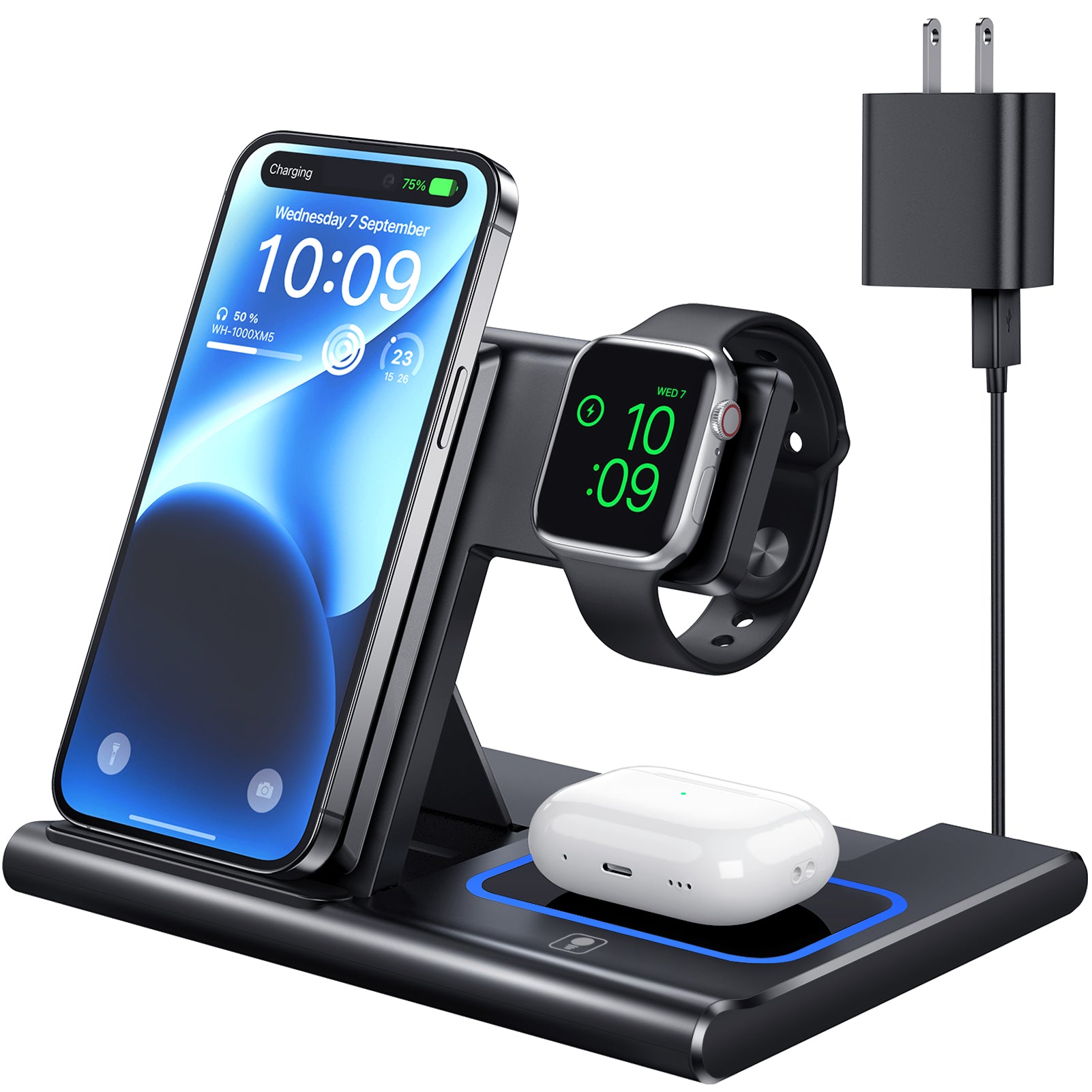 QKCHAG 3 in 1 Wireless Charger Stand
